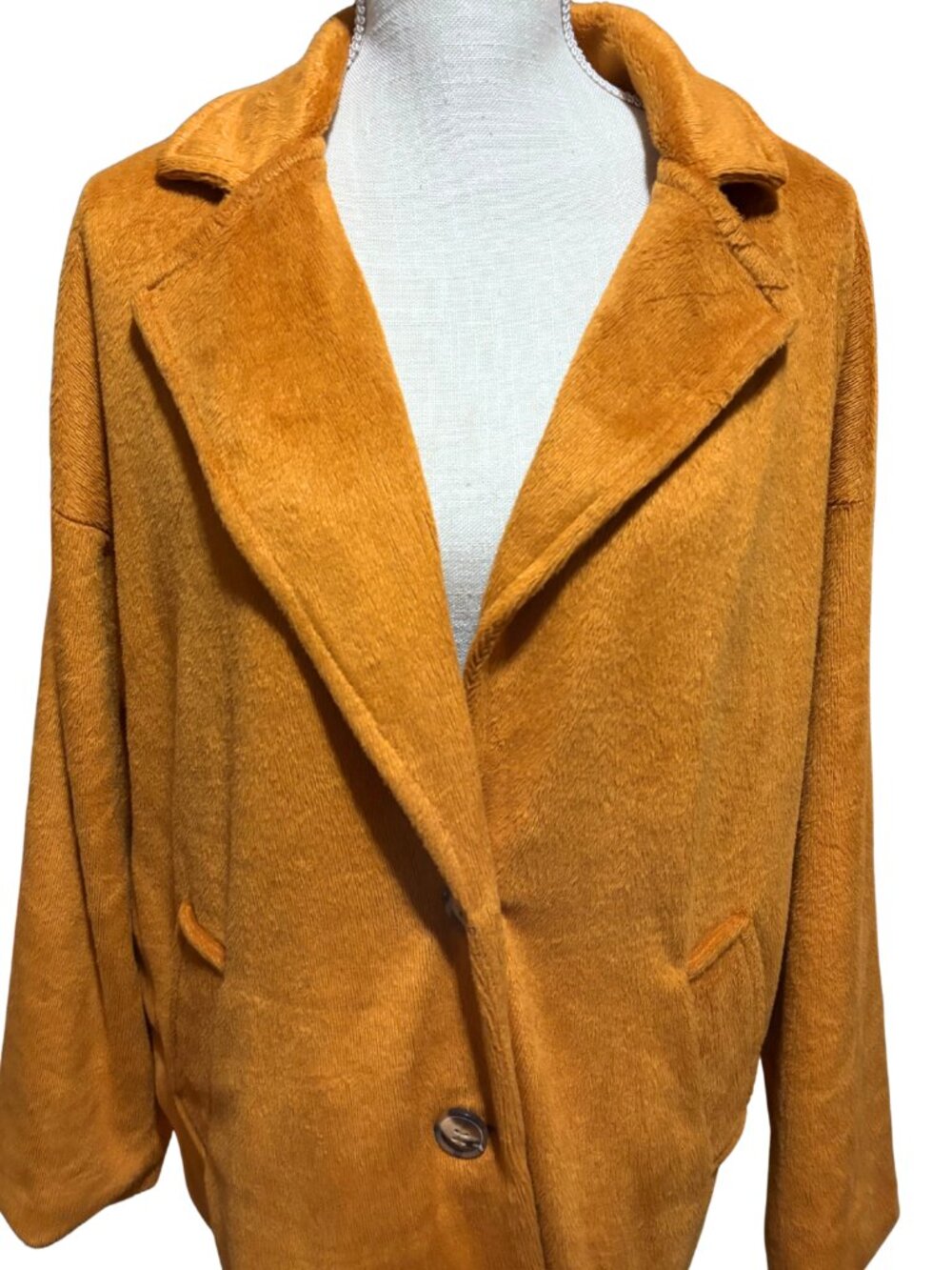 Potter’s Pot Faux Fur Teddy Coat Women M Burnt Orange Oversized Longline Blazer